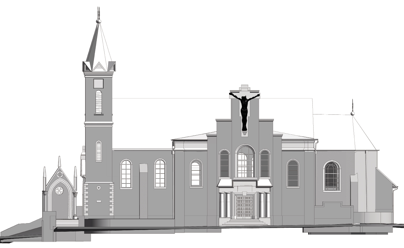 Église de Mamer Établissement d’une maquette numérique de l’église servant de base pour la planification et l’étude des travaux de rénovation. Scan 3D intérieur et extérieur du bâtiment et calcul du nuage de points. Survol photogrammétrique par drone. Modélisation sous Revit pour générer une maquette numérique de l’église, de la chapelle et des abords immédiats. Extratction automatique des vues en plan, coupes et élévations. M.O. Administration Communale de Mamer KNEIP INGéNIEURS-CONSEILS S.à R.L.