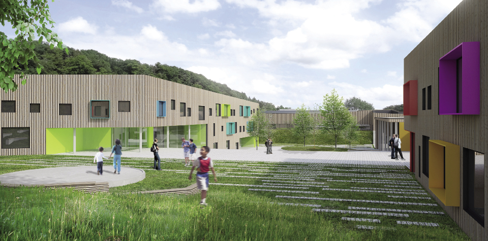 Centre scolaire et sportif à Brouch – projet de concours en collaboration avec Archibureau Pawlowski S. à r. l. ATELIER D’ARCHITECTURE DARIUSZ PAWLOWSKI S.à R.L.