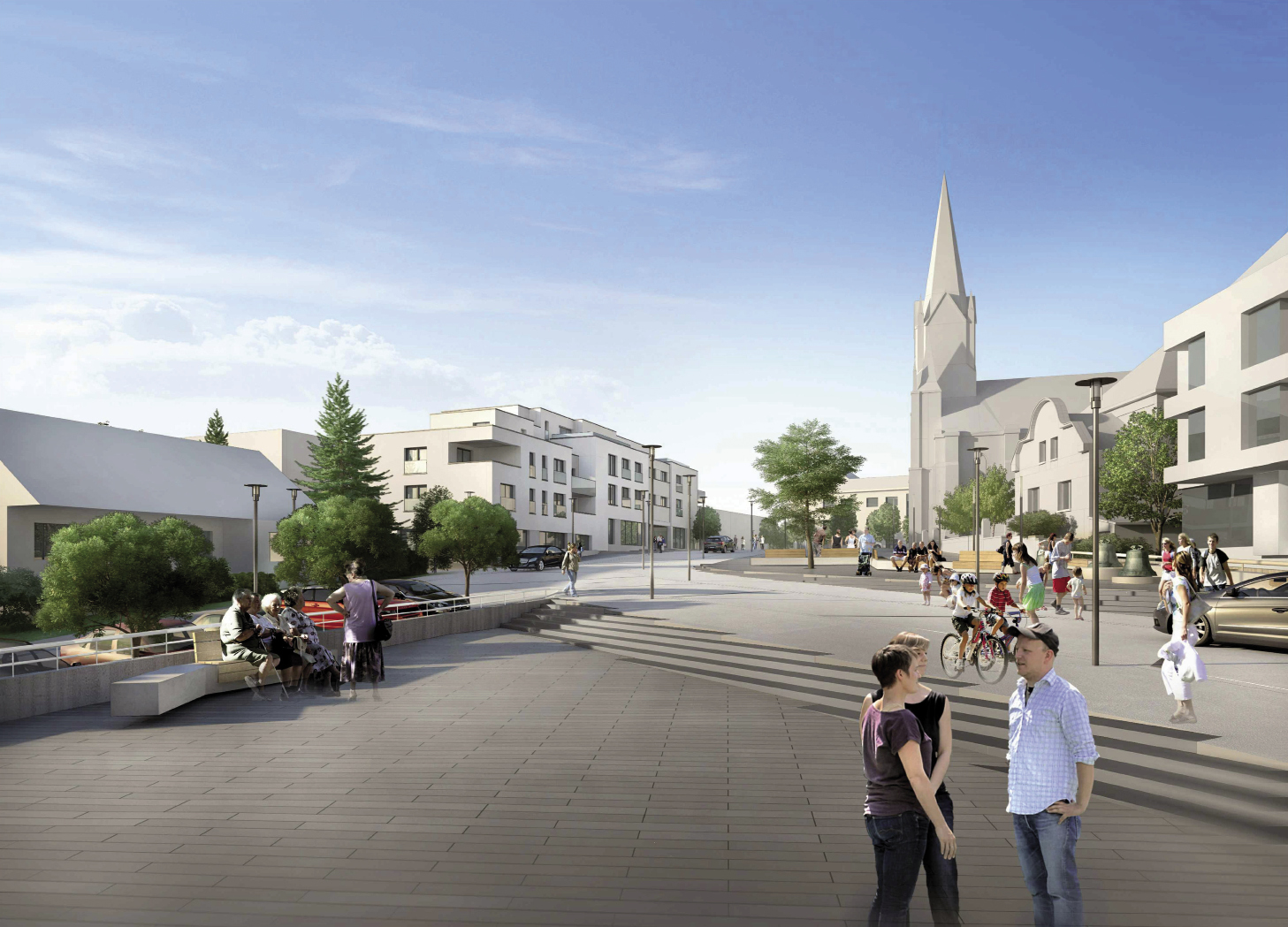 Revalorisation du centre de Rodange (Place publique, zone de rencontre/ Shared Space, Logement, Commerces, Parking souterrain) MO: AC Pétange Architecte: beiler françois fritsch sàrl © beiler françois fritsch sàrl SCHROEDER & ASSOCIES S.A.