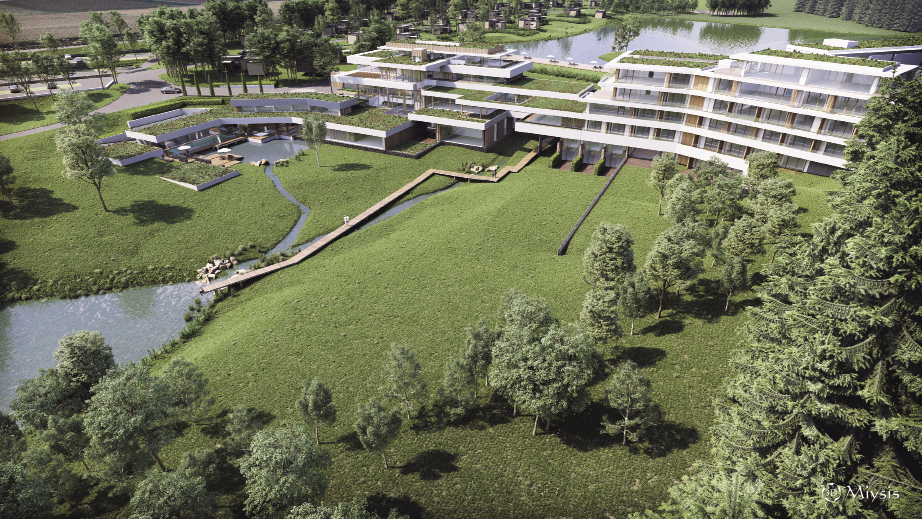 Complexe Touristique et Hôtelier du Lac à Weiswampach (simulation studio Miysis - Valentiny Architectes scprl) ENERGIE ET ENVIRONNEMENT S.A.